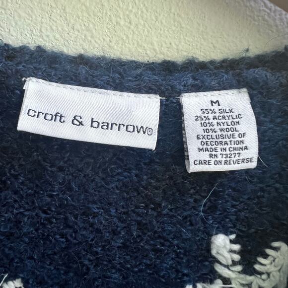 Vintage Christmas Snowman Blue Cardigan Sweater Silk Wool Knit Women's Size M - Picture 4 of 7